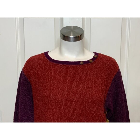Margaret Winters Red, Orange, Purple Patchwork Wide Neck Knit Sweater Size Small - Picture 2 of 9